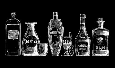 alkol şişe. Distile içecek