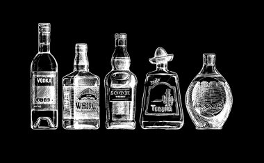 alkol şişe. Distile içecek