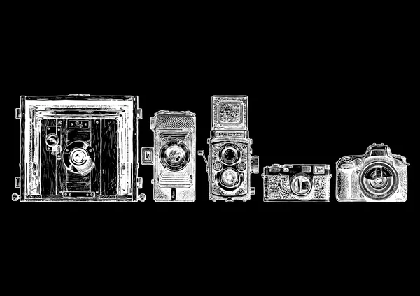 Conjunto evolução de câmeras fotográficas . — Vetor de Stock