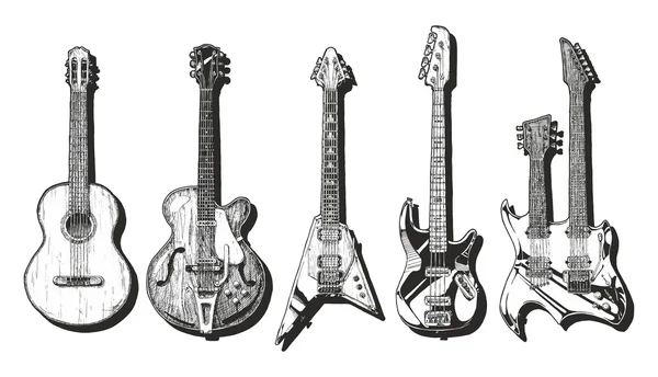 Conjunto de guitarras acústicas y eléctricas — Vector de stock