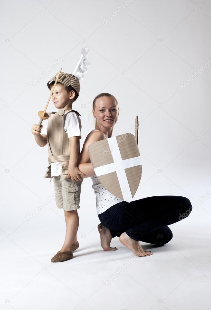 medieval knight child with mother