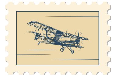 post stamp, biplane  clipart