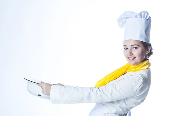 Cook carrying big bowl — Stock Photo, Image