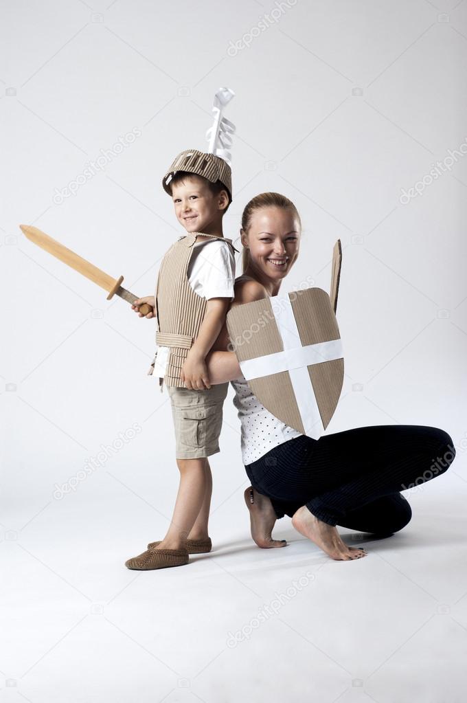medieval knight child with mother
