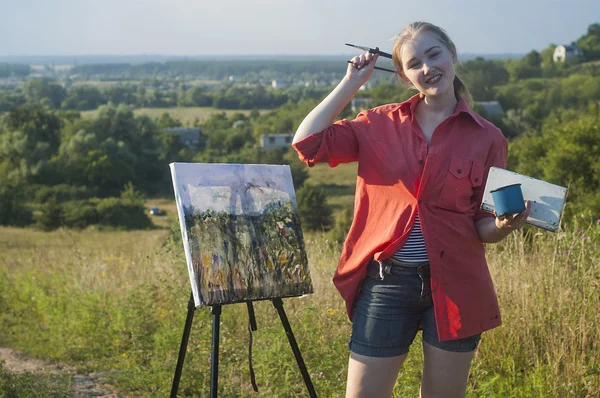 Kunstenaar op de vlakte lucht — Stockfoto