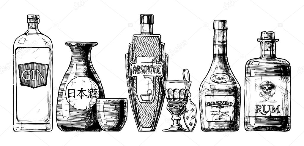 bottles of alcohol. Distilled beverage.