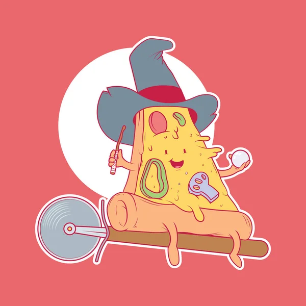 Pizzascheiben Hexenvektorillustration Halloween Party Essen Designkonzept — Stockvektor