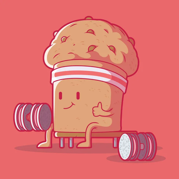 Muffin Zvedání Závaží Vektorové Ilustrace Jídlo Zdraví Sport Fitness Design — Stockový vektor