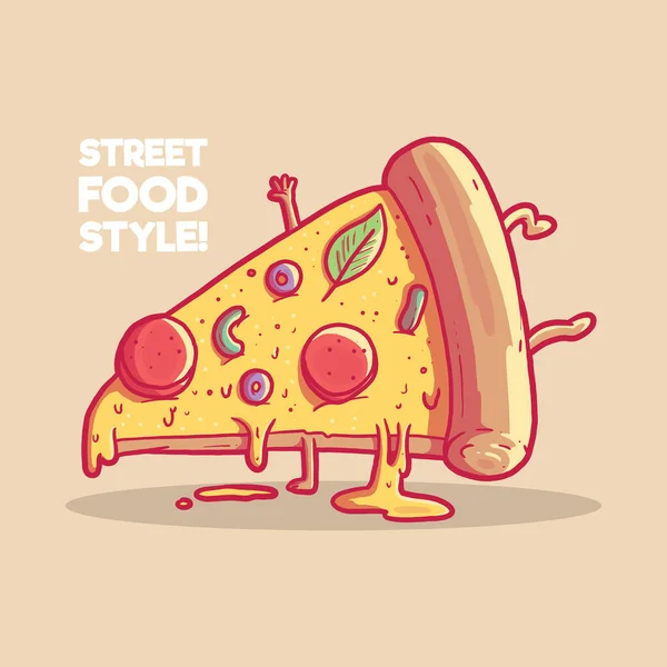 Ilustrasi Vektor Tarian Pizza Slice Makanan Cepat Saji Tari Merek - Stok Vektor