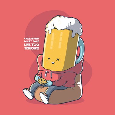 Beer mug Chillin vector illustration. Stay home, party, fun, motivation design concept. clipart