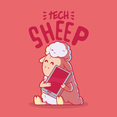 Teknik Koyun karakter çizimi. Teknoloji, yenilik, marka tasarımı konsepti.