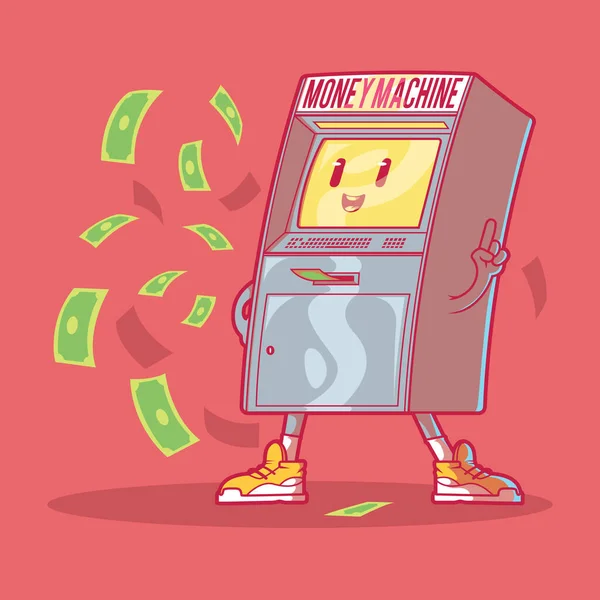 Money Machine Vector Illustration Finance Technology Funny Design Concept — Wektor stockowy