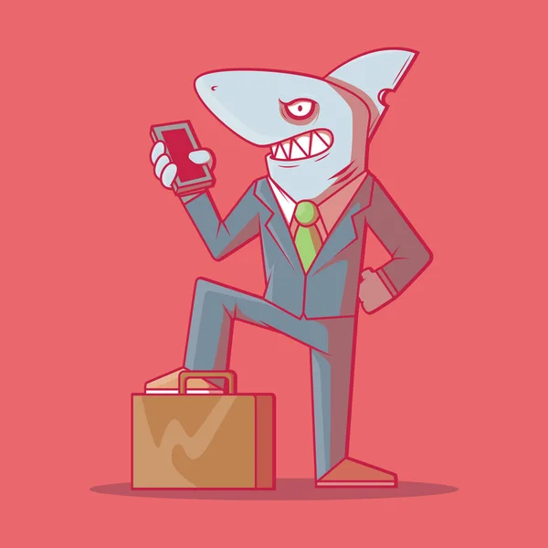 Negocios Shark Carácter Vector Ilustración Negocios Dinero Concepto Diseño Animales — Archivo Imágenes Vectoriales