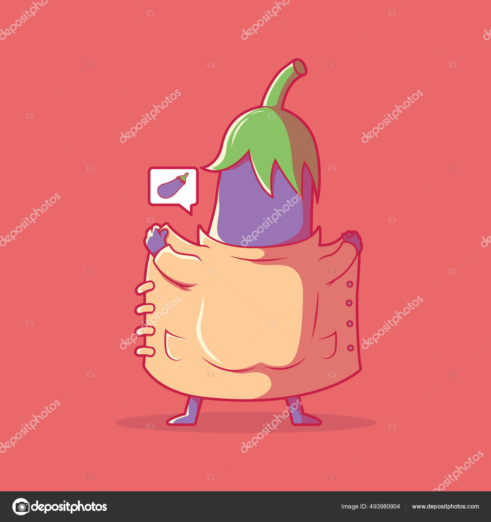 Eggplant Emoji Karakter Vektor Ilustrasi Komunikasi Obrolan Desain