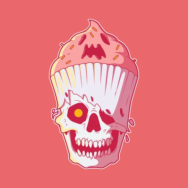 Ilustrasi Vektor Cupcake Menakutkan Fantasi Halloween Desain Makanan Konsep - Stok Vektor