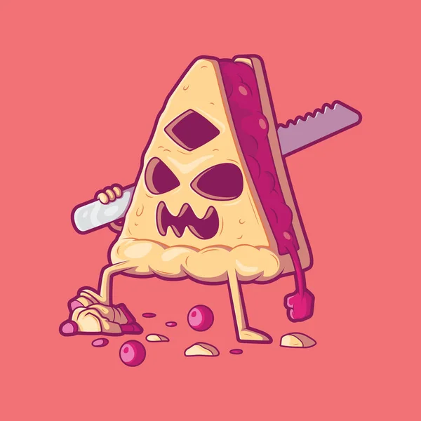 Piece Pie Monster Charakter Vektor Illustration Essen Halloween Lustiges Designkonzept — Stockvektor