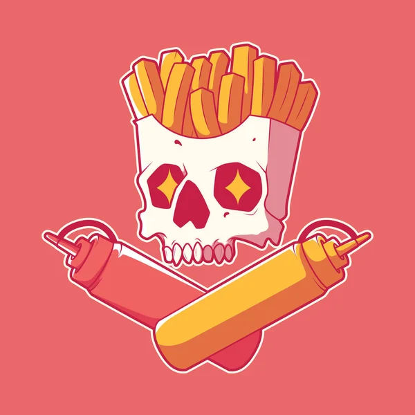 Ilustrasi Vektor Karakter Skull Yang Lucu Makanan Horor Desain Konsep - Stok Vektor