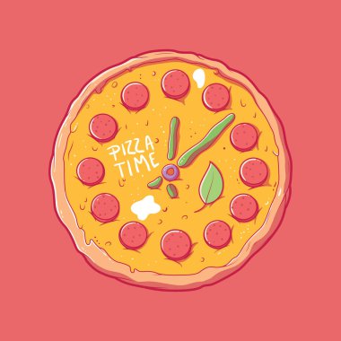 Pizza Clock tasarım vektör çizimi. Yemek, komik, dağıtım tasarımı.