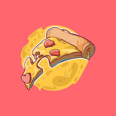 Şirin Pizza dilimleri Kalp Toppings vektör illüstrasyonuyla ikiye bölünüyor. Yemek, aşk, tasarım konsepti.