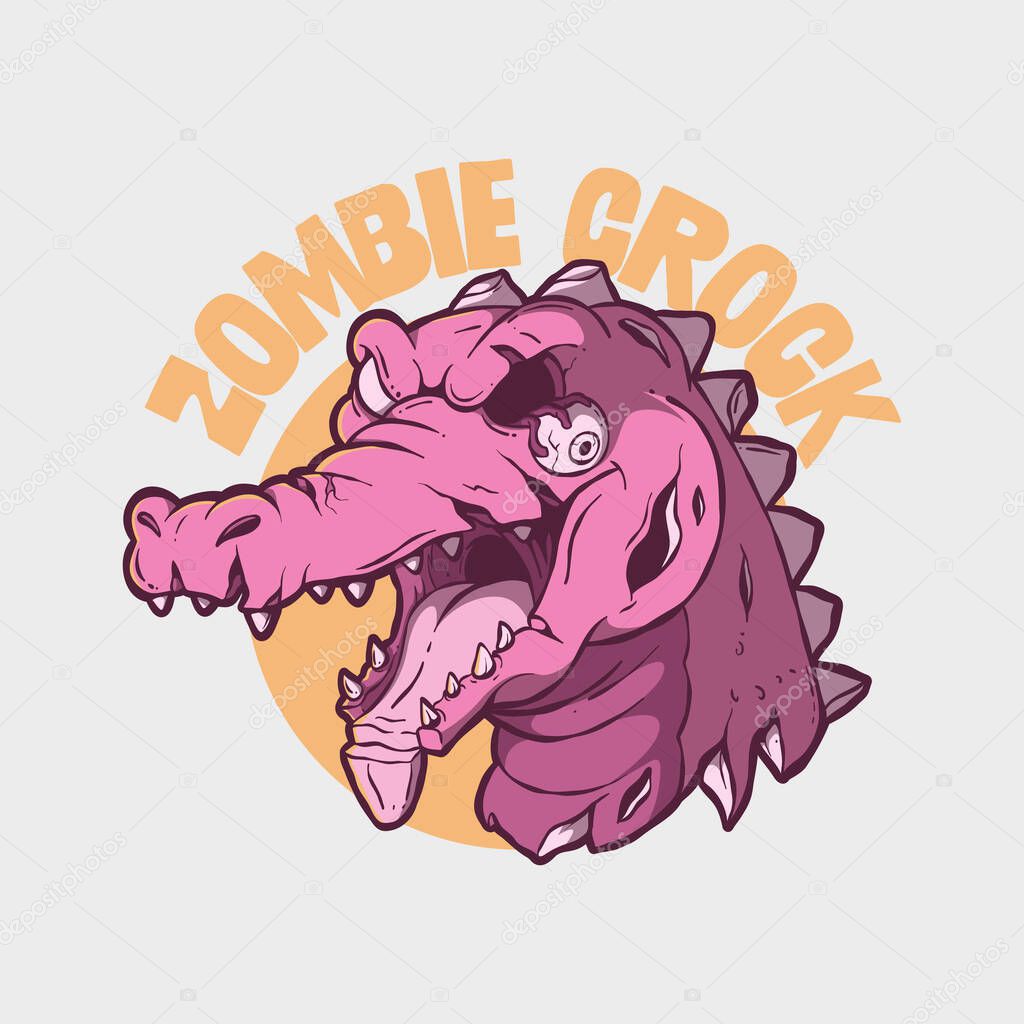 Undead Crocodile Artwork, Horror Cartoon vector illustration. Animal, zombie design concept.