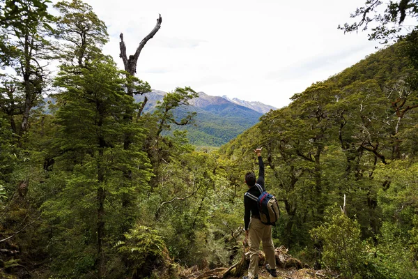 Caminhante no Parque Nacional Mount Aspiring na Nova Zelândia — Fotografia de Stock