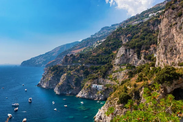 Vista Aérea Impresionante Costa Amalfi Día Soleado Italia — Foto de Stock