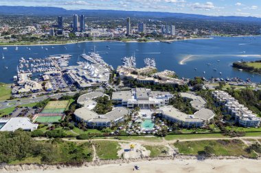 Beach resort, shopping centre and marina on Gold Coast clipart