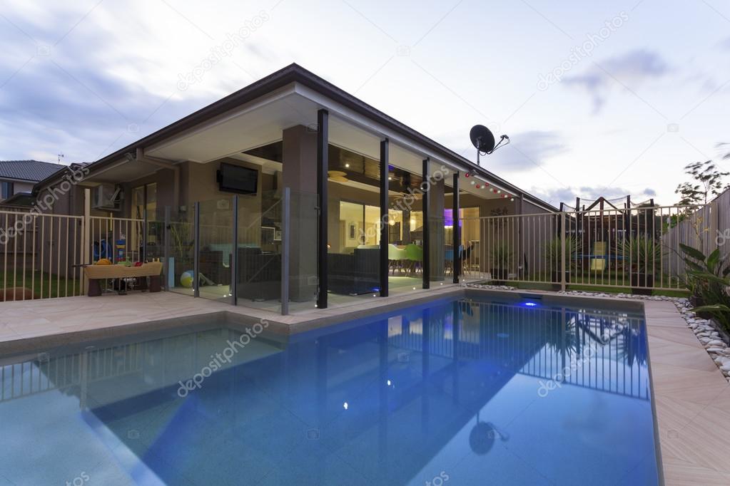 Swimming pool in backyard