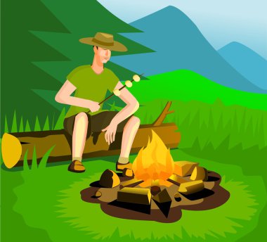 adamın kamp ateşi yanında rahatlatıcı