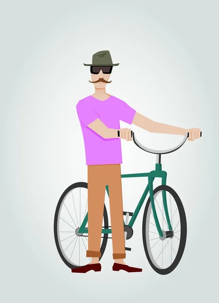 Hipster with bicycle — Stock Vector