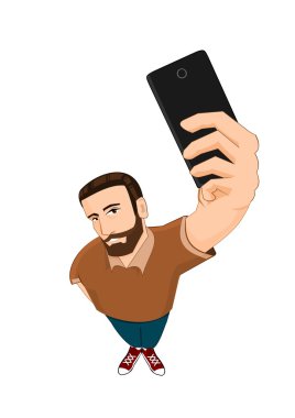 Sakallı adam selfie yukarıdan yapıyor