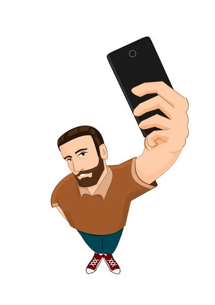 Γενειοφόρος άνδρας κάνει selfie από ψηλά — Διανυσματικό Αρχείο