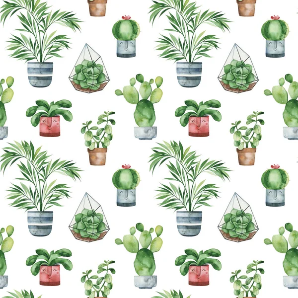 Waterverf Potplanten Textuur Fresh Naadloze Achtergrond Perfect Voor Project Print — Stockfoto