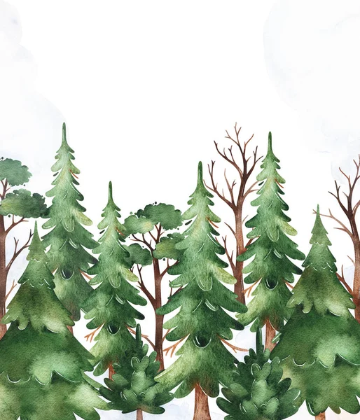 Akvarell Őszi Keret Erdei Növények — Stock Fotó