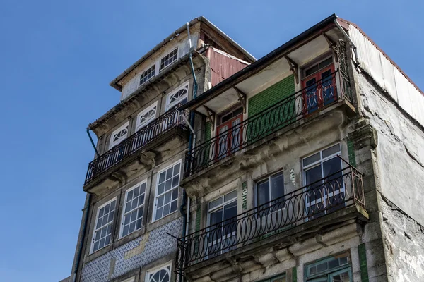 Fachada Antiguas Casas Portuguesas Con Balcones Oporto Portugal Europa — Foto de Stock