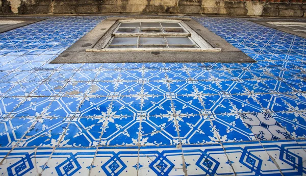Niebieskie Białe Płytki Azulejos Ścianie Kościoła Europie Północnej Portugalii Porto — Zdjęcie stockowe