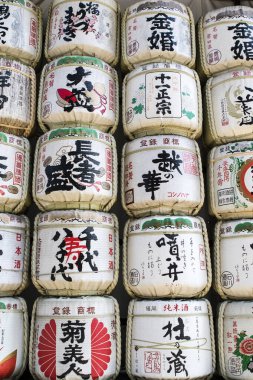 Meiji Jingu Tapınağı Sake Fıçıları, Tokyo, Japonya, Asya