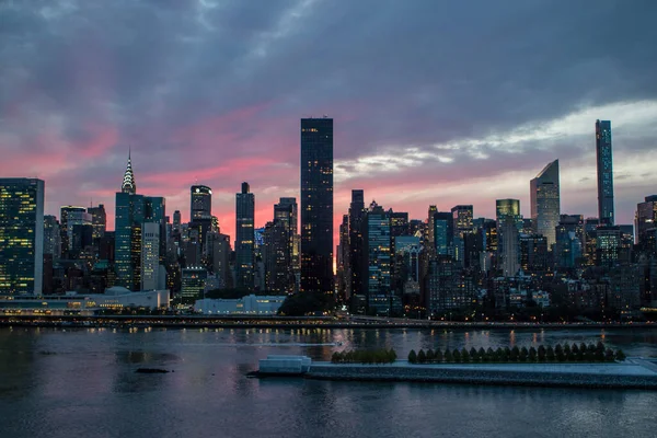 Vista Manhattan Long Island City Durante Pôr Sol Nova Iorque — Fotografia de Stock