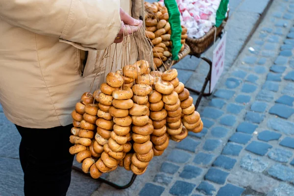 Vendedor Bagel Pão Polonês Varsóvia Polônia Europa Oriental — Fotografia de Stock