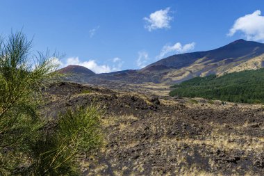 Yaz zamanı, Sicilya 'daki Etna Dağı' na (volkan) bakın. İtalya, Avrupa