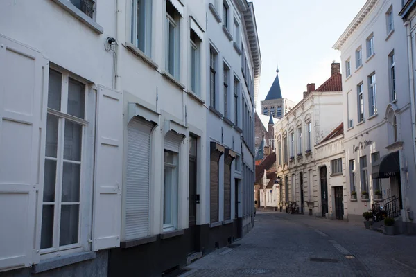 Calle Con Casas Antiguas Brujas Patrimonio Humanidad Unesco Flandes Bélgica —  Fotos de Stock