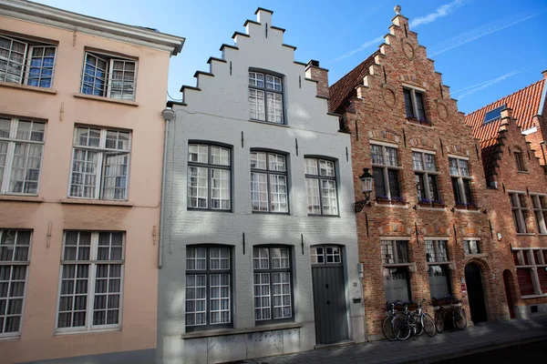 Calle Con Casas Antiguas Brujas Patrimonio Humanidad Unesco Flandes Bélgica —  Fotos de Stock