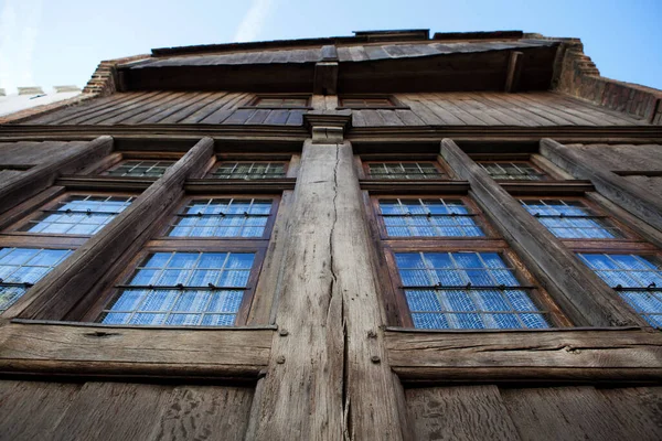 Façade Une Ancienne Maison Médiévale Bois Dans Centre Bruges Site — Photo