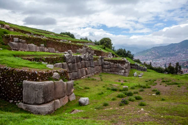 Muralla Piedra Sacsaywaman Antigua Fortaleza Inca Cuzco Perú América Del — Foto de Stock