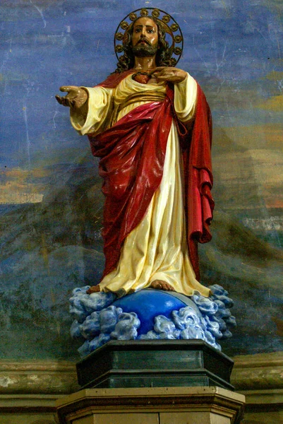 Kleurrijk Standbeeld Van Jezus Christus Kerk Van Missie Estancia Jesuitica — Stockfoto