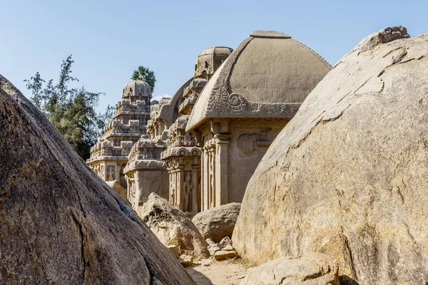 Pancha Rathas Five Rathas Mamallapuram Unesco World Heritage Site Tamil — ストック写真