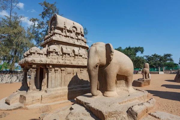 Nakula Sahadeva Ratha Och Elefantstaty Pancha Rathas Five Rathas Mamallapuram — Stockfoto