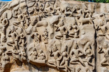 Arjuna 'nın Mamallapuram' daki Kefareti, Tamil Nadu, Güney Hindistan, Asya 'daki Unesco Dünya Mirası