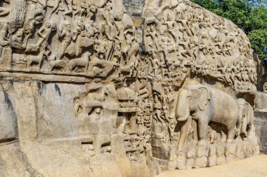 Arjuna 'nın Mamallapuram' daki Kefareti, Tamil Nadu, Güney Hindistan, Asya 'daki Unesco Dünya Mirası