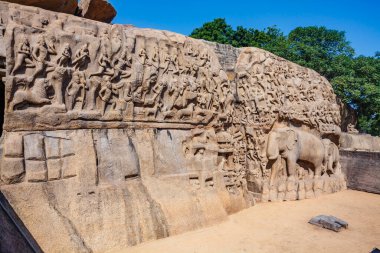 Arjuna 'nın Mamallapuram' daki Kefareti, Tamil Nadu, Güney Hindistan, Asya 'daki Unesco Dünya Mirası